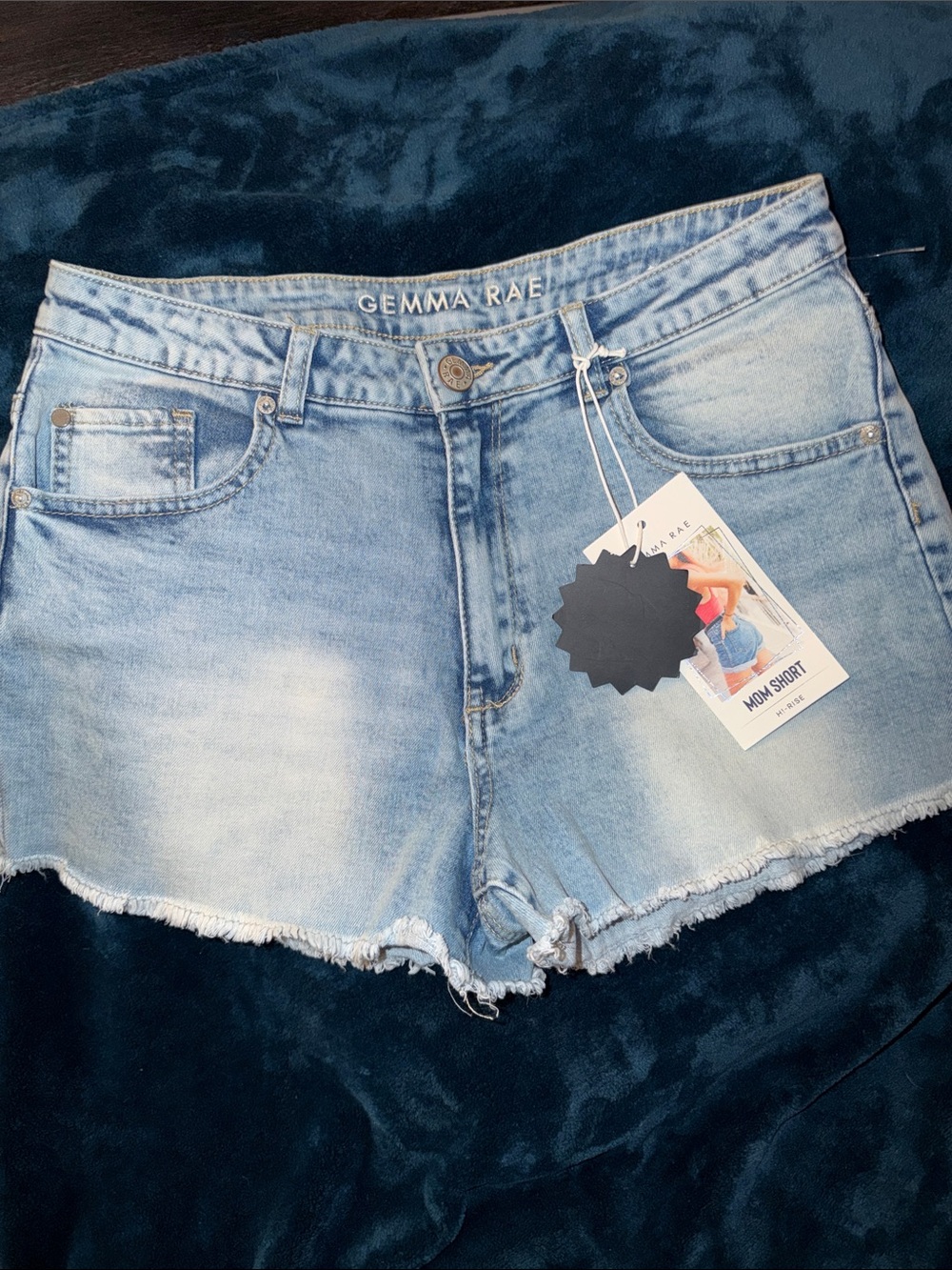 Gemma Rae Light Blue High-Rise Denim Mom Shorts